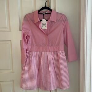 English factory pink and white striped dress